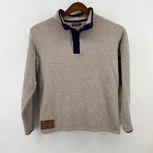 Southern Marsh Mens Oatmeal Heather Snap Mock Neck Pullover Sweater Size M